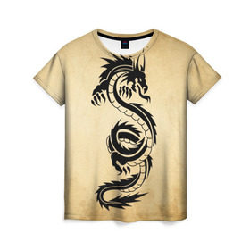 Женская футболка 3D с принтом Убийственный змей в Тюмени, 100% полиэфир ( синтетическое хлопкоподобное полотно) | прямой крой, круглый вырез горловины, длина до линии бедер | dragon | дракон | дракоша | змей | когти | крылья | монстр | огонь | пламя | рога | тату | татуировка | трайбл | чешуя | чудовище | шипы
