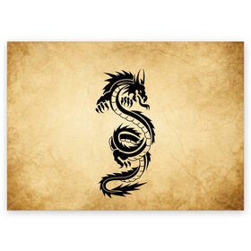 Поздравительная открытка с принтом Убийственный змей в Тюмени, 100% бумага | плотность бумаги 280 г/м2, матовая, на обратной стороне линовка и место для марки
 | dragon | дракон | дракоша | змей | когти | крылья | монстр | огонь | пламя | рога | тату | татуировка | трайбл | чешуя | чудовище | шипы