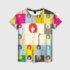 Женская футболка 3D с принтом Pop Art Jim Morrison The Doors в Тюмени, 100% полиэфир ( синтетическое хлопкоподобное полотно) | прямой крой, круглый вырез горловины, длина до линии бедер | jim morrison | the doors | арт | дорс | моррисон