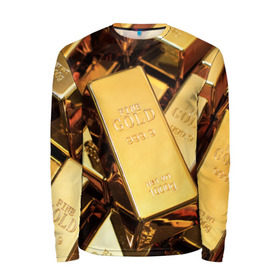 Мужской лонгслив 3D с принтом GOLD 999,9 в Тюмени, 100% полиэстер | длинные рукава, круглый вырез горловины, полуприлегающий силуэт | банк | богатство | драгоценность | золото | слитки