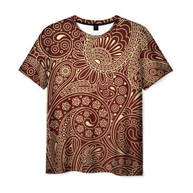 Мужская футболка 3D с принтом Paisley в Тюмени, 100% полиэфир | прямой крой, круглый вырез горловины, длина до линии бедер | коричневый | орнамент | пейсли | турецкие огурцы | узор