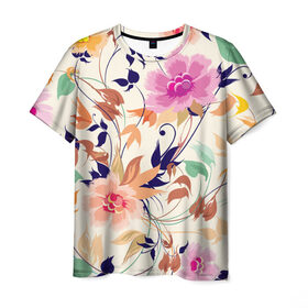 Мужская футболка 3D с принтом Цветочки в Тюмени, 100% полиэфир | прямой крой, круглый вырез горловины, длина до линии бедер | лепестки | узор | цветы