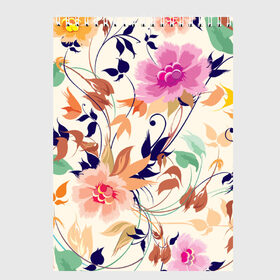 Скетчбук с принтом Цветочки в Тюмени, 100% бумага
 | 48 листов, плотность листов — 100 г/м2, плотность картонной обложки — 250 г/м2. Листы скреплены сверху удобной пружинной спиралью | лепестки | узор | цветы