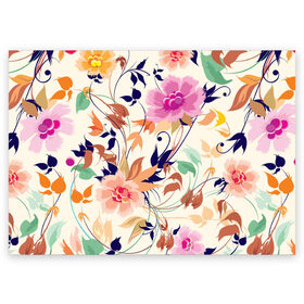 Поздравительная открытка с принтом Цветочки в Тюмени, 100% бумага | плотность бумаги 280 г/м2, матовая, на обратной стороне линовка и место для марки
 | лепестки | узор | цветы