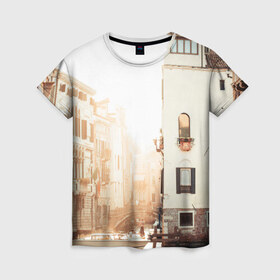 Женская футболка 3D с принтом Венеция в Тюмени, 100% полиэфир ( синтетическое хлопкоподобное полотно) | прямой крой, круглый вырез горловины, длина до линии бедер | sity | венеция | вода | город | европа | лето | лодки | любовь | мост | свет