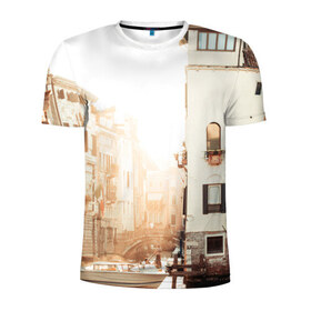 Мужская футболка 3D спортивная с принтом Венеция в Тюмени, 100% полиэстер с улучшенными характеристиками | приталенный силуэт, круглая горловина, широкие плечи, сужается к линии бедра | sity | венеция | вода | город | европа | лето | лодки | любовь | мост | свет