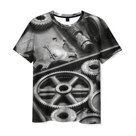 Мужская футболка 3D с принтом Железо в Тюмени, 100% полиэфир | прямой крой, круглый вырез горловины, длина до линии бедер | Тематика изображения на принте: болты | гайки | железо | механизм | стимпанк | шестеренки
