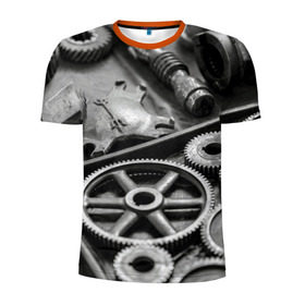 Мужская футболка 3D спортивная с принтом Железо в Тюмени, 100% полиэстер с улучшенными характеристиками | приталенный силуэт, круглая горловина, широкие плечи, сужается к линии бедра | Тематика изображения на принте: болты | гайки | железо | механизм | стимпанк | шестеренки
