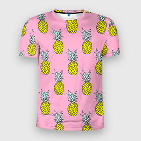 Мужская футболка 3D спортивная с принтом Ананасы 2 в Тюмени, 100% полиэстер с улучшенными характеристиками | приталенный силуэт, круглая горловина, широкие плечи, сужается к линии бедра | Тематика изображения на принте: летний | паттерн | розовый