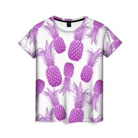 Женская футболка 3D с принтом Ананасы 14 в Тюмени, 100% полиэфир ( синтетическое хлопкоподобное полотно) | прямой крой, круглый вырез горловины, длина до линии бедер | летний | паттерн | светлый