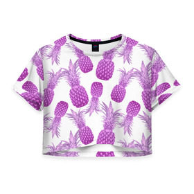 Женская футболка 3D укороченная с принтом Ананасы 14 в Тюмени, 100% полиэстер | круглая горловина, длина футболки до линии талии, рукава с отворотами | летний | паттерн | светлый