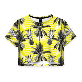 Женская футболка 3D укороченная с принтом Ананасы 18 в Тюмени, 100% полиэстер | круглая горловина, длина футболки до линии талии, рукава с отворотами | летний | паттерн | светлый