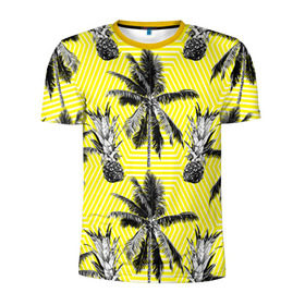 Мужская футболка 3D спортивная с принтом Ананасы 18 в Тюмени, 100% полиэстер с улучшенными характеристиками | приталенный силуэт, круглая горловина, широкие плечи, сужается к линии бедра | летний | паттерн | светлый