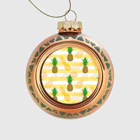 Стеклянный ёлочный шар с принтом Ананасы 21 в Тюмени, Стекло | Диаметр: 80 мм | летний | паттерн | светлый