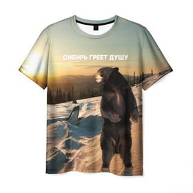 Мужская футболка 3D с принтом Сибирь в Тюмени, 100% полиэфир | прямой крой, круглый вырез горловины, длина до линии бедер | медведь