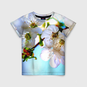 Детская футболка 3D с принтом Ветка вишни в Тюмени, 100% гипоаллергенный полиэфир | прямой крой, круглый вырез горловины, длина до линии бедер, чуть спущенное плечо, ткань немного тянется | весна | вишня | цветок