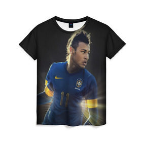 Женская футболка 3D с принтом Neymar в Тюмени, 100% полиэфир ( синтетическое хлопкоподобное полотно) | прямой крой, круглый вырез горловины, длина до линии бедер | барселона | бразилия | неймар | футбол | футболист