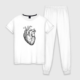 Женская пижама хлопок с принтом Heart в Тюмени, 100% хлопок | брюки и футболка прямого кроя, без карманов, на брюках мягкая резинка на поясе и по низу штанин | вектор | карандаш | кардиология | кровь | мышца | орган | пульс | рисунок | сердце | черный