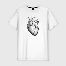 Мужская футболка премиум с принтом Heart в Тюмени, 92% хлопок, 8% лайкра | приталенный силуэт, круглый вырез ворота, длина до линии бедра, короткий рукав | вектор | карандаш | кардиология | кровь | мышца | орган | пульс | рисунок | сердце | черный