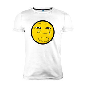 Мужская футболка премиум с принтом Смайлик в Тюмени, 92% хлопок, 8% лайкра | приталенный силуэт, круглый вырез ворота, длина до линии бедра, короткий рукав | yoba | пека | смайлик