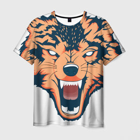 Мужская футболка 3D с принтом Red wolf в Тюмени, 100% полиэфир | прямой крой, круглый вырез горловины, длина до линии бедер | Тематика изображения на принте: вектор | волк | глаза | голова | голод | дикий | оранжевый | охота | хищник | ярость
