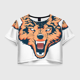 Женская футболка 3D укороченная с принтом Red wolf в Тюмени, 100% полиэстер | круглая горловина, длина футболки до линии талии, рукава с отворотами | вектор | волк | глаза | голова | голод | дикий | оранжевый | охота | хищник | ярость