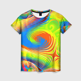 Женская футболка 3D с принтом Tie-Dye в Тюмени, 100% полиэфир ( синтетическое хлопкоподобное полотно) | прямой крой, круглый вырез горловины, длина до линии бедер | абстракция | волны | круги | спираль