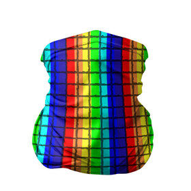 Бандана-труба 3D с принтом Радуга (Полосы в мозайку) в Тюмени, 100% полиэстер, ткань с особыми свойствами — Activecool | плотность 150‒180 г/м2; хорошо тянется, но сохраняет форму | Тематика изображения на принте: вертикальные | жёлтый | зелёный | красный | оранжевый | полосы | радуга | синий | фиолетовый