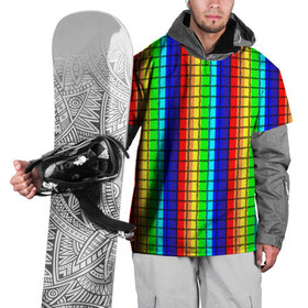 Накидка на куртку 3D с принтом Радуга (Полосы в мозайку) в Тюмени, 100% полиэстер |  | Тематика изображения на принте: вертикальные | жёлтый | зелёный | красный | оранжевый | полосы | радуга | синий | фиолетовый