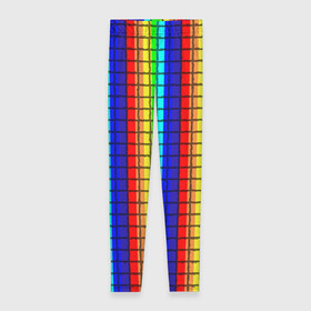 Леггинсы 3D с принтом Радуга (Полосы в мозайку) в Тюмени, 80% полиэстер, 20% эластан | Эластичный пояс, зауженные к низу, низкая посадка | вертикальные | жёлтый | зелёный | красный | оранжевый | полосы | радуга | синий | фиолетовый