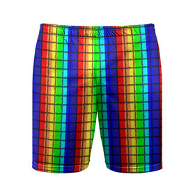 Мужские шорты 3D спортивные с принтом Радуга (Полосы в мозайку) в Тюмени,  |  | Тематика изображения на принте: вертикальные | жёлтый | зелёный | красный | оранжевый | полосы | радуга | синий | фиолетовый