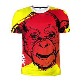 Мужская футболка 3D спортивная с принтом Fire Monkey в Тюмени, 100% полиэстер с улучшенными характеристиками | приталенный силуэт, круглая горловина, широкие плечи, сужается к линии бедра | мартышка | обезьяна | огненная