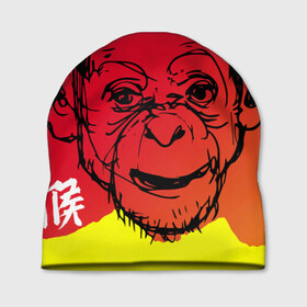 Шапка 3D с принтом Fire Monkey в Тюмени, 100% полиэстер | универсальный размер, печать по всей поверхности изделия | мартышка | обезьяна | огненная
