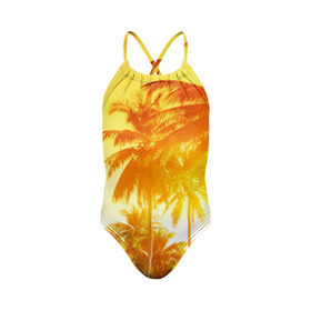 Детский купальник 3D с принтом Пальмы в Тюмени, Полиэстер 85%, Спандекс 15% | Слитный крой, подклад по переду изделия, узкие бретели | Тематика изображения на принте: sea | summer | берег | лето | море | океан | отдых | пальмы | пляж | солнце