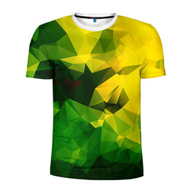 Мужская футболка 3D спортивная с принтом Polygonal в Тюмени, 100% полиэстер с улучшенными характеристиками | приталенный силуэт, круглая горловина, широкие плечи, сужается к линии бедра | желтый | зеленый | полигоны