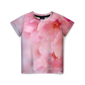 Детская футболка 3D с принтом Сакура в Тюмени, 100% гипоаллергенный полиэфир | прямой крой, круглый вырез горловины, длина до линии бедер, чуть спущенное плечо, ткань немного тянется | весна | вишня | розовый | цветение | цветы | япония
