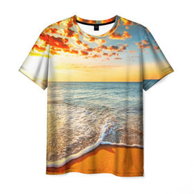 Мужская футболка 3D с принтом Лазурный берег в Тюмени, 100% полиэфир | прямой крой, круглый вырез горловины, длина до линии бедер | берег | лето | море | отдых