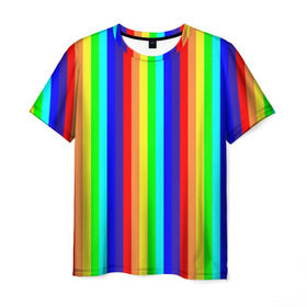 Мужская футболка 3D с принтом Радуга вертикальные полосы в Тюмени, 100% полиэфир | прямой крой, круглый вырез горловины, длина до линии бедер | вертикальные | жёлтый | зелёный | красный | оранжевый | полосы | радуга | синий | фиолетовый