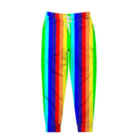 Мужские брюки 3D с принтом Радуга вертикальные полосы в Тюмени, 100% полиэстер | манжеты по низу, эластичный пояс регулируется шнурком, по бокам два кармана без застежек, внутренняя часть кармана из мелкой сетки | вертикальные | жёлтый | зелёный | красный | оранжевый | полосы | радуга | синий | фиолетовый