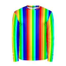 Мужской лонгслив 3D с принтом Радуга вертикальные полосы в Тюмени, 100% полиэстер | длинные рукава, круглый вырез горловины, полуприлегающий силуэт | вертикальные | жёлтый | зелёный | красный | оранжевый | полосы | радуга | синий | фиолетовый