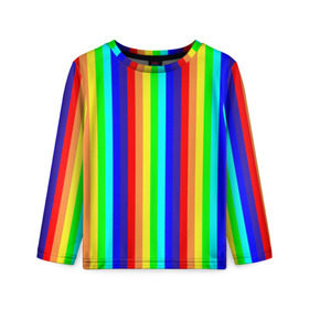 Детский лонгслив 3D с принтом Радуга вертикальные полосы в Тюмени, 100% полиэстер | длинные рукава, круглый вырез горловины, полуприлегающий силуэт
 | вертикальные | жёлтый | зелёный | красный | оранжевый | полосы | радуга | синий | фиолетовый