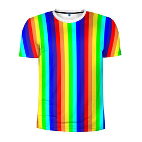 Мужская футболка 3D спортивная с принтом Радуга вертикальные полосы в Тюмени, 100% полиэстер с улучшенными характеристиками | приталенный силуэт, круглая горловина, широкие плечи, сужается к линии бедра | вертикальные | жёлтый | зелёный | красный | оранжевый | полосы | радуга | синий | фиолетовый