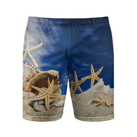 Мужские шорты 3D спортивные с принтом Морской пляж 1 в Тюмени,  |  | море | отдых | отпуск | пляж | ракушки | туризм