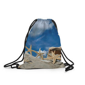 Рюкзак-мешок 3D с принтом Морской пляж 3 в Тюмени, 100% полиэстер | плотность ткани — 200 г/м2, размер — 35 х 45 см; лямки — толстые шнурки, застежка на шнуровке, без карманов и подкладки | море | отдых | отпуск | пляж | ракушки | туризм