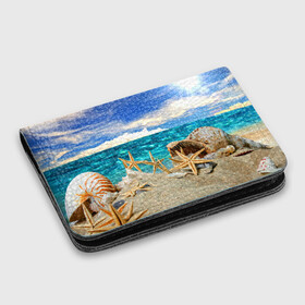 Картхолдер с принтом с принтом Морской пляж 4 в Тюмени, натуральная матовая кожа | размер 7,3 х 10 см; кардхолдер имеет 4 кармана для карт; | Тематика изображения на принте: море | отдых | отпуск | пляж | ракушки | туризм
