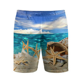 Мужские шорты 3D спортивные с принтом Морской пляж 4 в Тюмени,  |  | море | отдых | отпуск | пляж | ракушки | туризм