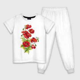 Детская пижама хлопок с принтом Маки в Тюмени, 100% хлопок |  брюки и футболка прямого кроя, без карманов, на брюках мягкая резинка на поясе и по низу штанин
 | embroidery | flowers | poppies | red | wild | вышивка | красные | маки | полевые | цветы