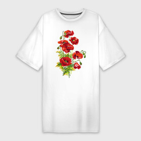 Платье-футболка хлопок с принтом Маки в Тюмени,  |  | embroidery | flowers | poppies | red | wild | вышивка | красные | маки | полевые | цветы