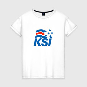Женская футболка хлопок с принтом Сборная Исландии по футболу в Тюмени, 100% хлопок | прямой крой, круглый вырез горловины, длина до линии бедер, слегка спущенное плечо | 