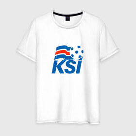 Мужская футболка хлопок с принтом Сборная Исландии по футболу в Тюмени, 100% хлопок | прямой крой, круглый вырез горловины, длина до линии бедер, слегка спущенное плечо. | 